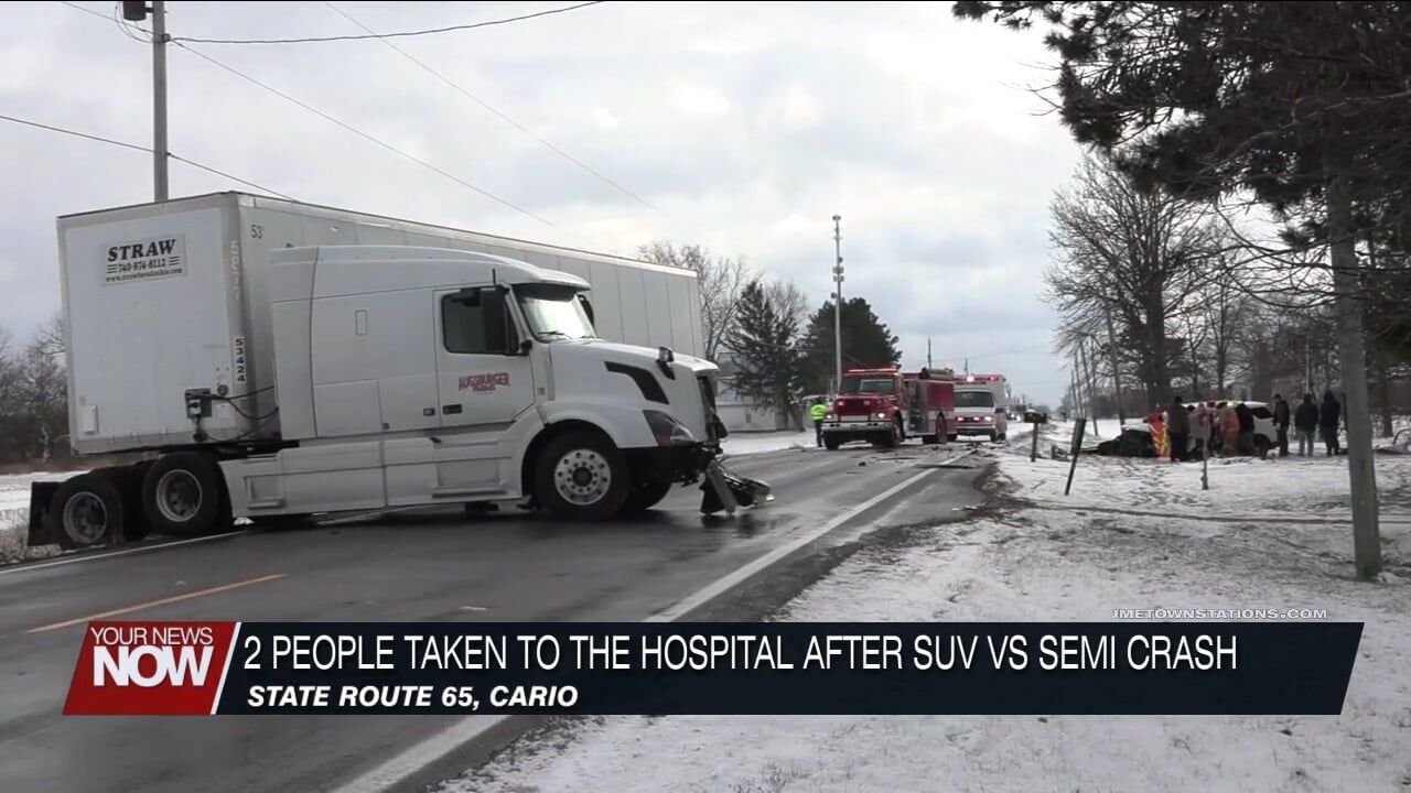 Two transported to hospital after semi strikes SUV on State Route 65